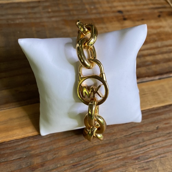 Michael Kors Goldtone Link Toggle Logo Branding Bracelet - Picture 5 of 16